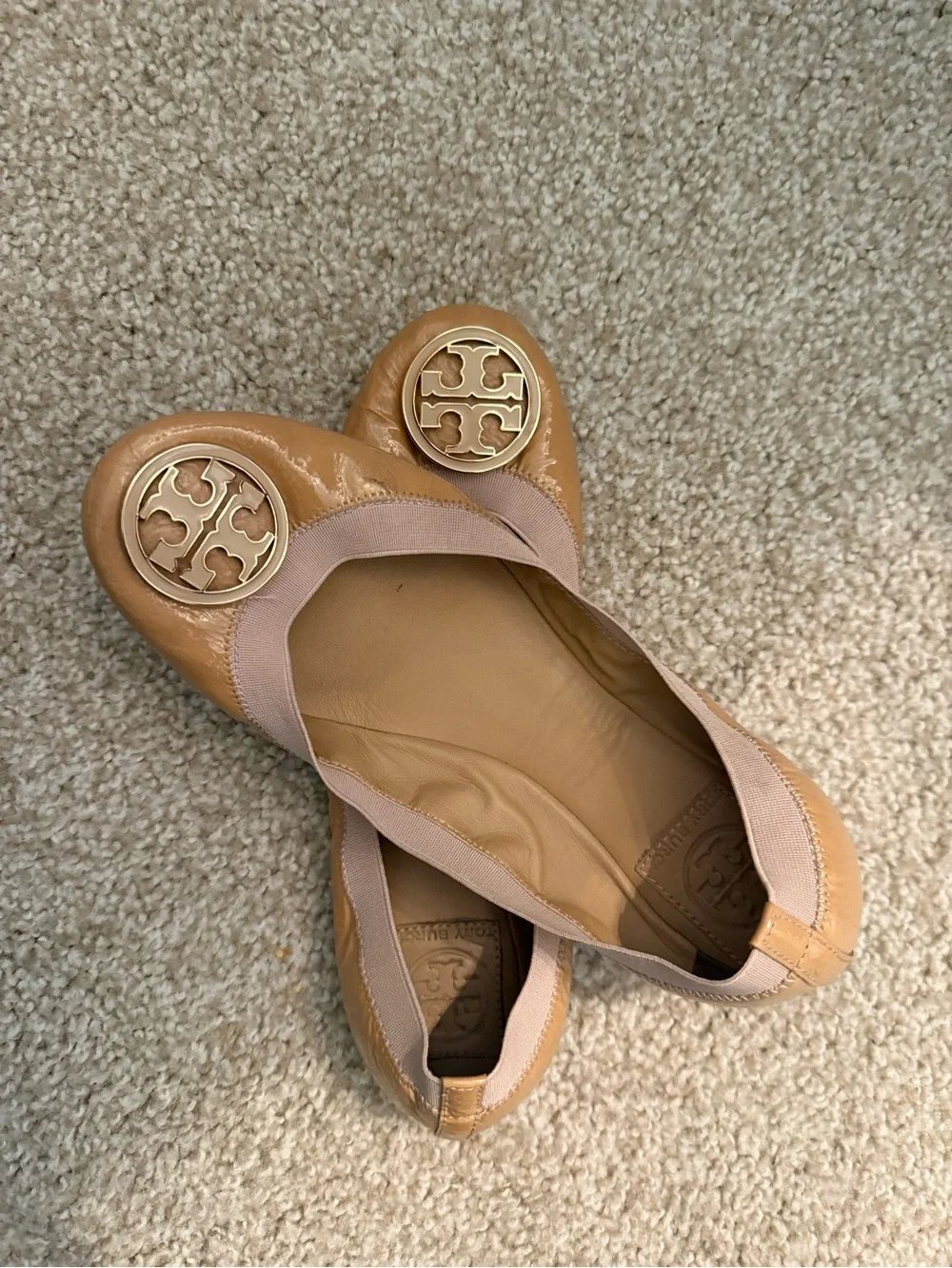 Tory Burch Blush Patent Leather Logo Ballet Flats